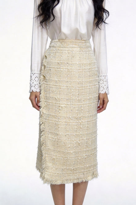 Seraphic Shimmer Tweed Midi Skirt