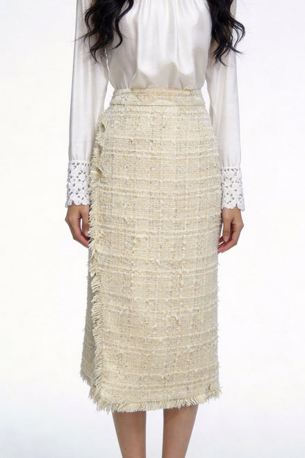 Seraphic Shimmer Tweed Midi Skirt