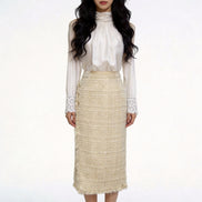 Seraphic Shimmer Tweed Midi Skirt