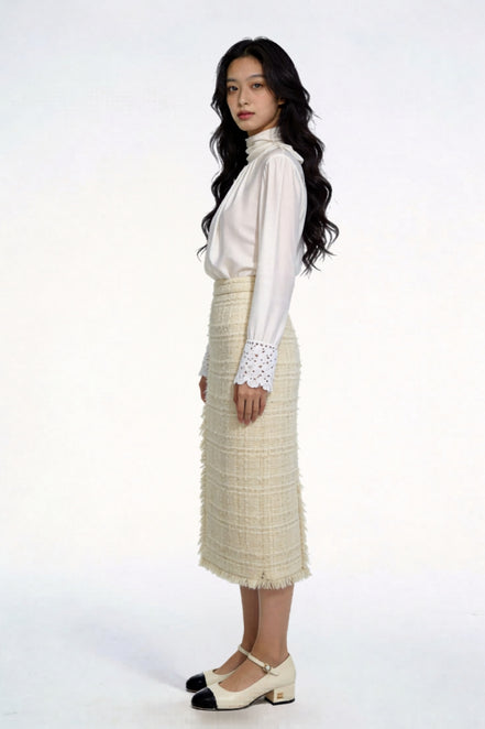 Seraphic Shimmer Tweed Midi Skirt