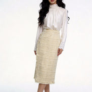 Seraphic Shimmer Tweed Midi Skirt