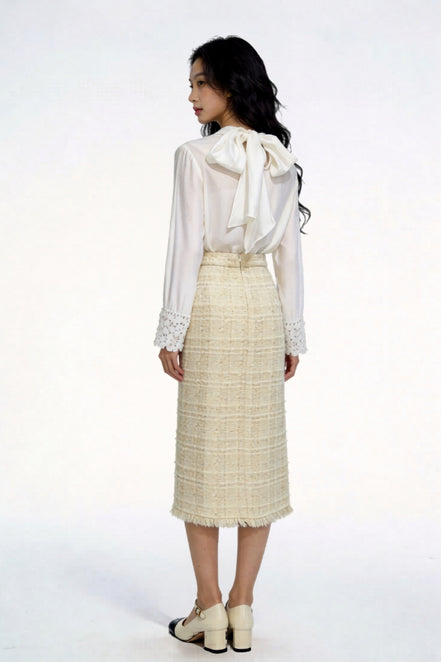Seraphic Shimmer Tweed Midi Skirt