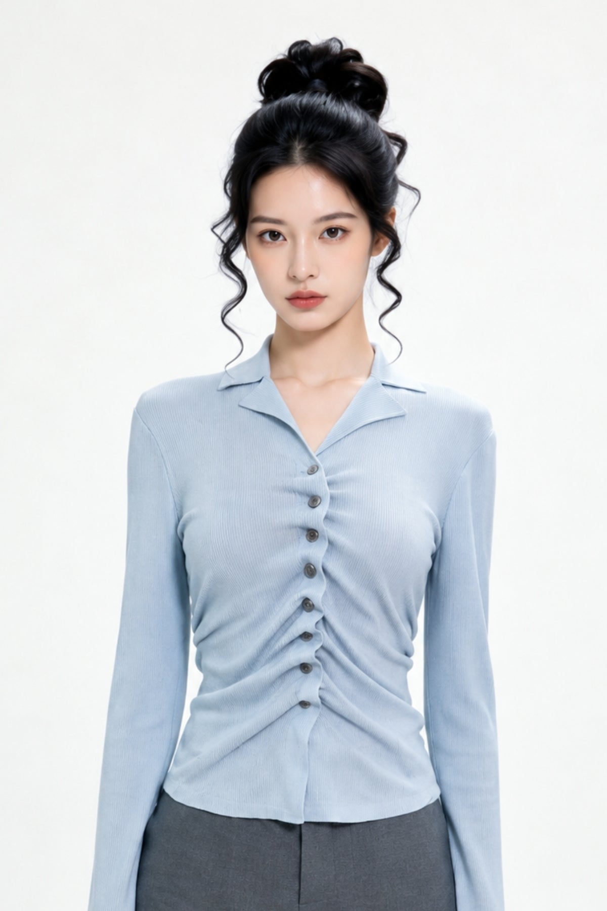 Severine Ruched Front Collared Knit