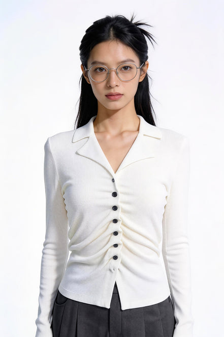 Severine Ruched Front Collared Knit