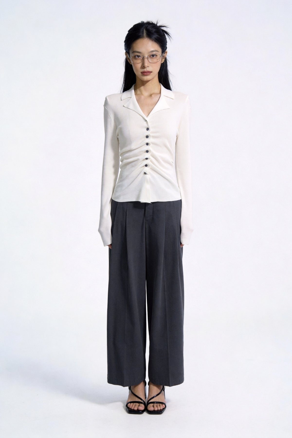 Severine Ruched Front Collared Knit