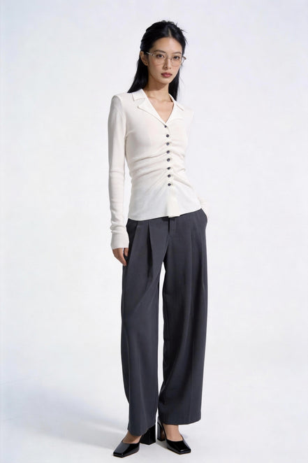 Severine Ruched Front Collared Knit