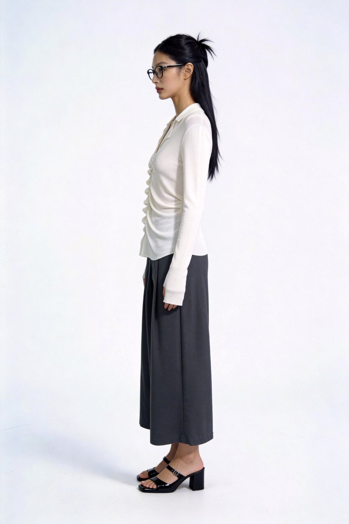 Severine Ruched Front Collared Knit