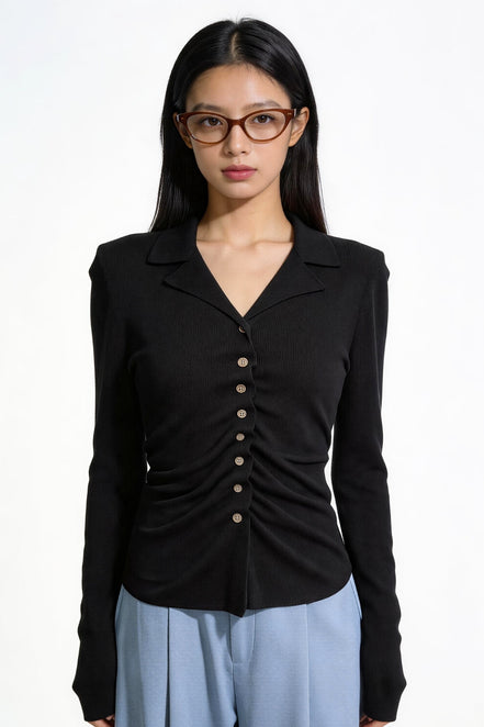 Severine Ruched Front Collared Knit