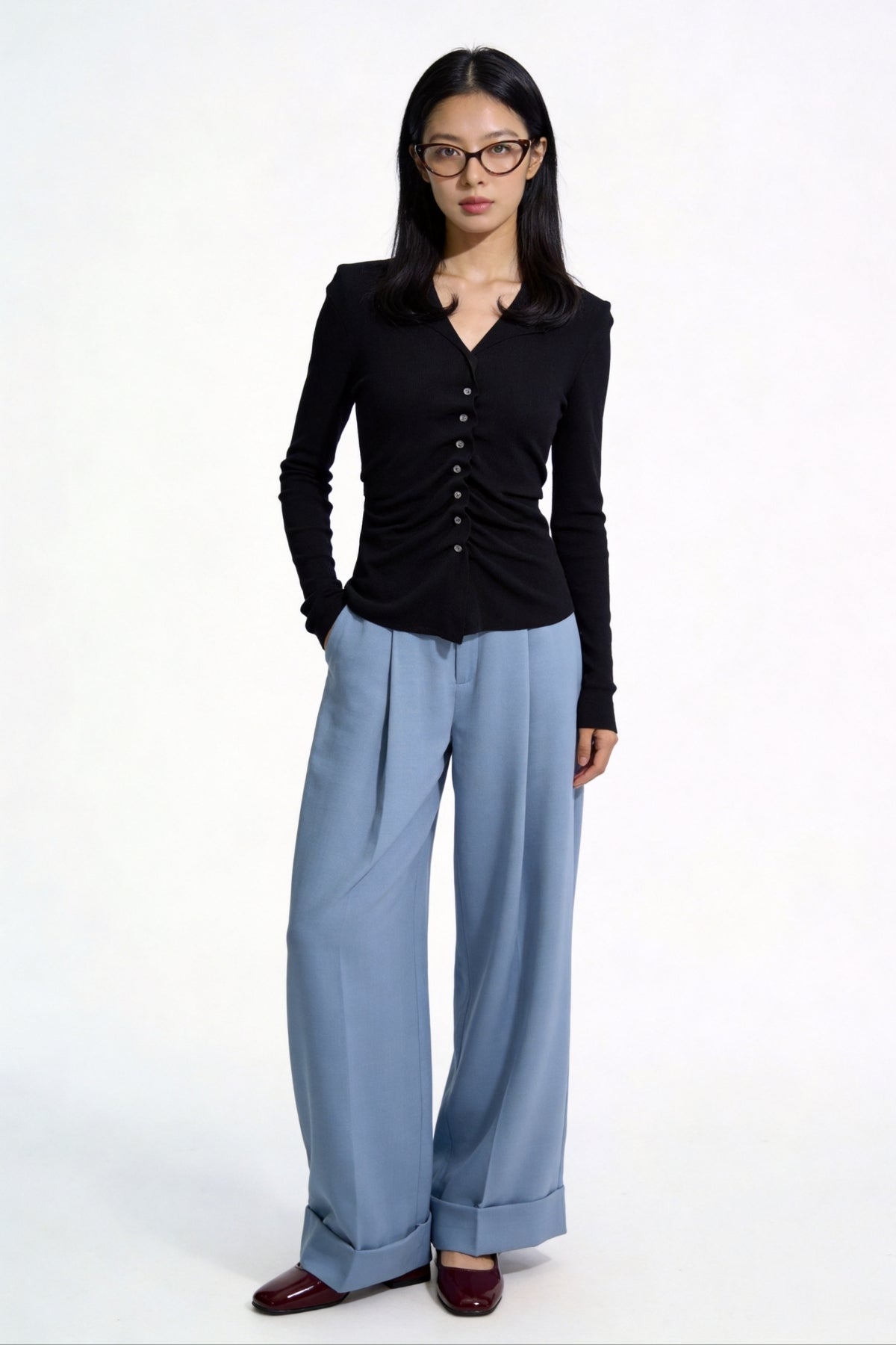 Severine Ruched Front Collared Knit