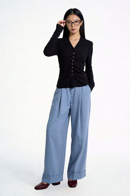 Severine Ruched Front Collared Knit