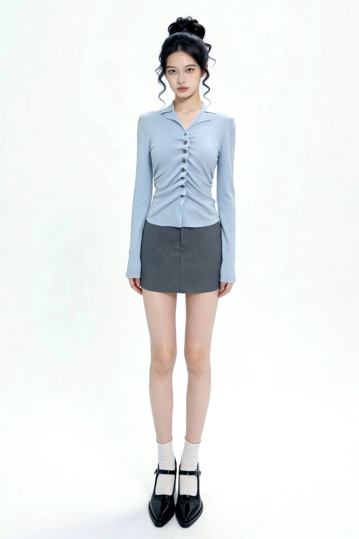 Severine Ruched Front Collared Knit