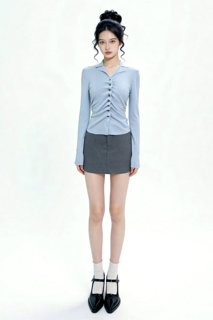 Severine Ruched Front Collared Knit