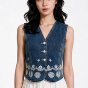 Solara Embroidered Denim Vest