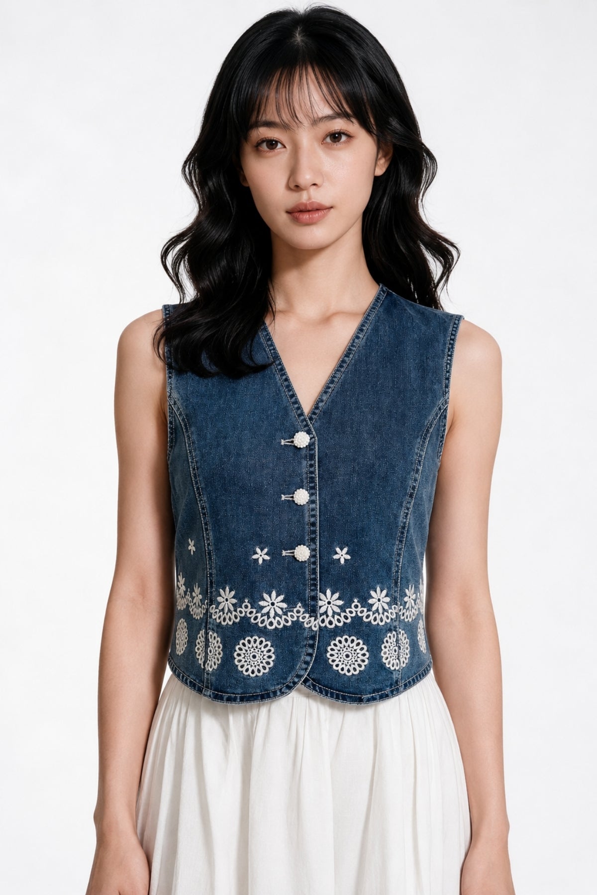 Solara Embroidered Denim Vest