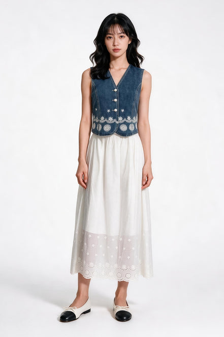 Solara Embroidered Denim Vest