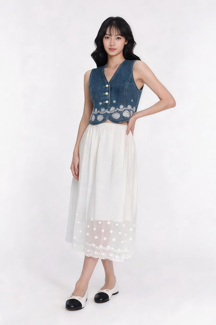 Solara Embroidered Denim Vest