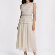 Thallo Belted Utility Mixed-Media Maxi Dress