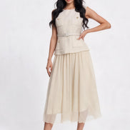 Thallo Belted Utility Mixed-Media Maxi Dress