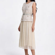Thallo Belted Utility Mixed-Media Maxi Dress