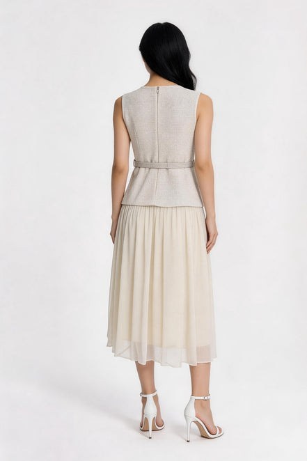 Thallo Belted Utility Mixed-Media Maxi Dress