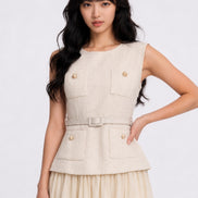 Thallo Belted Utility Mixed-Media Maxi Dress