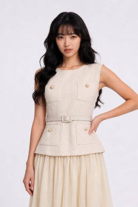 Thallo Belted Utility Mixed-Media Maxi Dress