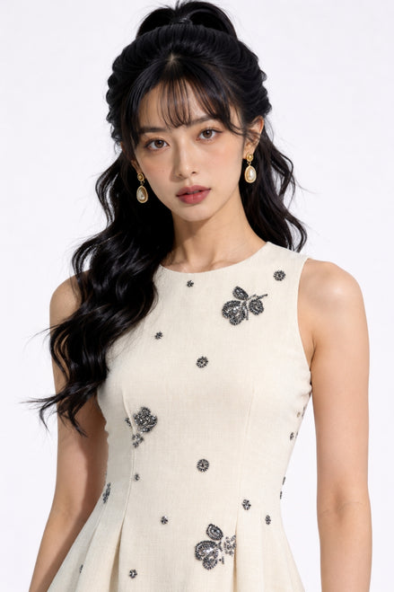 Theolina Crystal Floral Mini Dress
