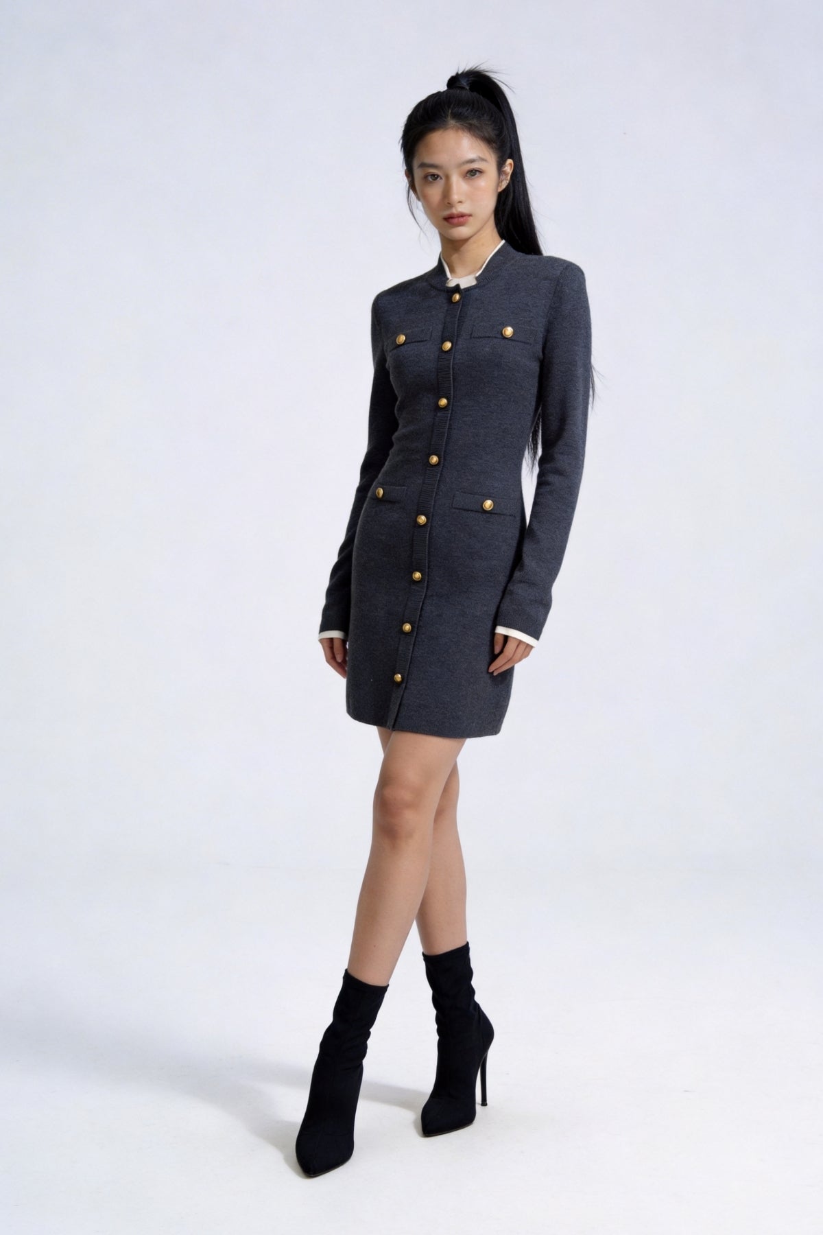 Vaelen Contrast-Trim Knit Midi Dress