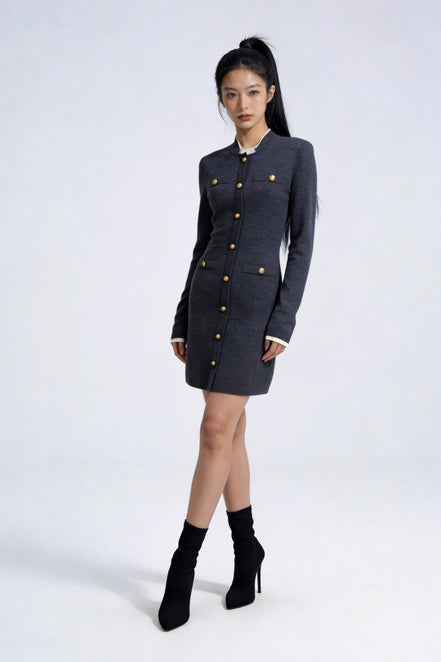 Vaelen Contrast-Trim Knit Midi Dress