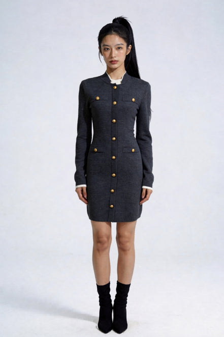 Vaelen Contrast-Trim Knit Midi Dress