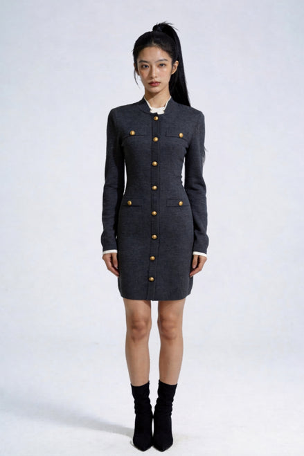 Vaelen Contrast-Trim Knit Midi Dress