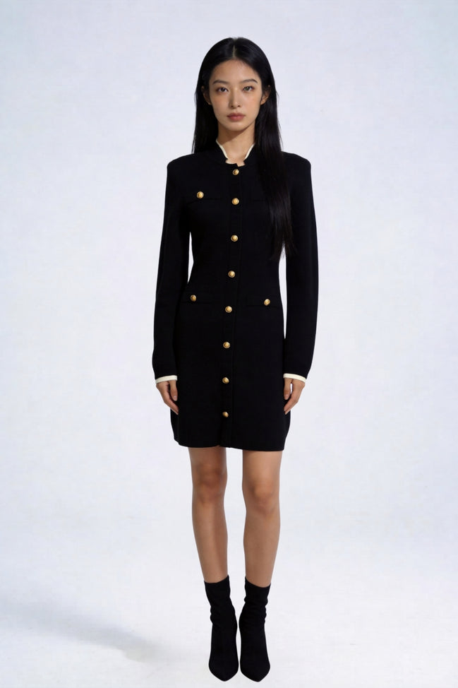 Vaelen Contrast-Trim Knit Midi Dress