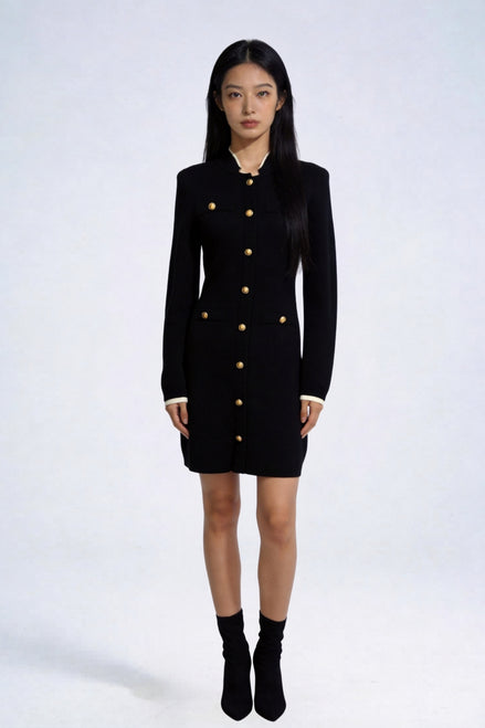 Vaelen Contrast-Trim Knit Midi Dress