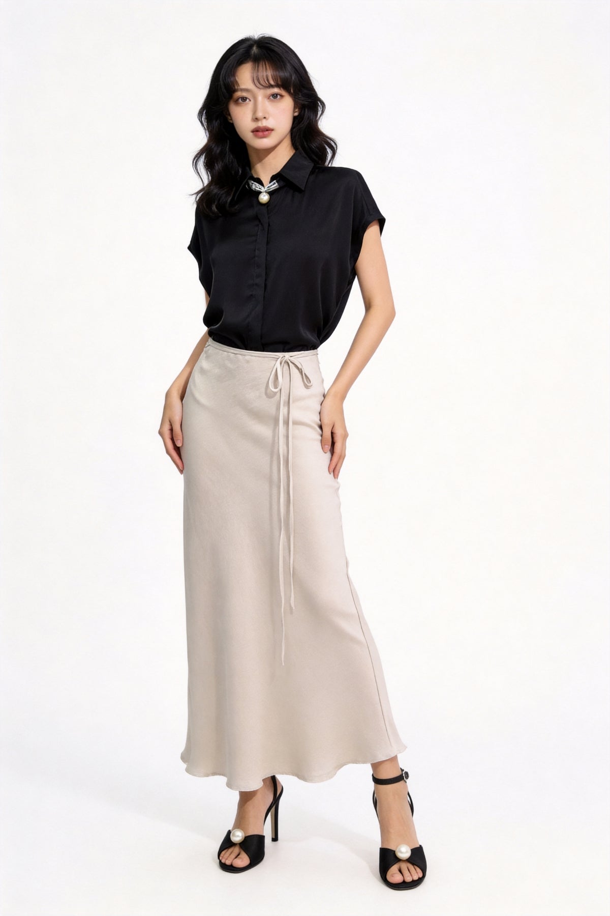 Viaa High-Waist Flowing Maxi Skirt