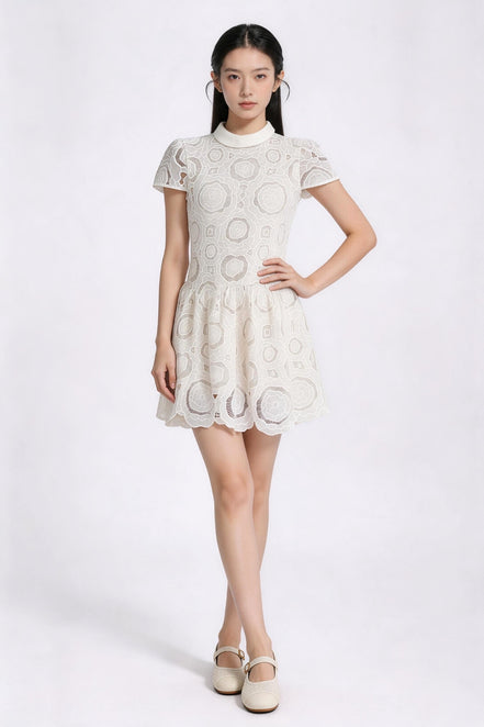 Vionnet Belted Embroidered Lace Dress
