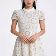 Vionnet Belted Embroidered Lace Dress