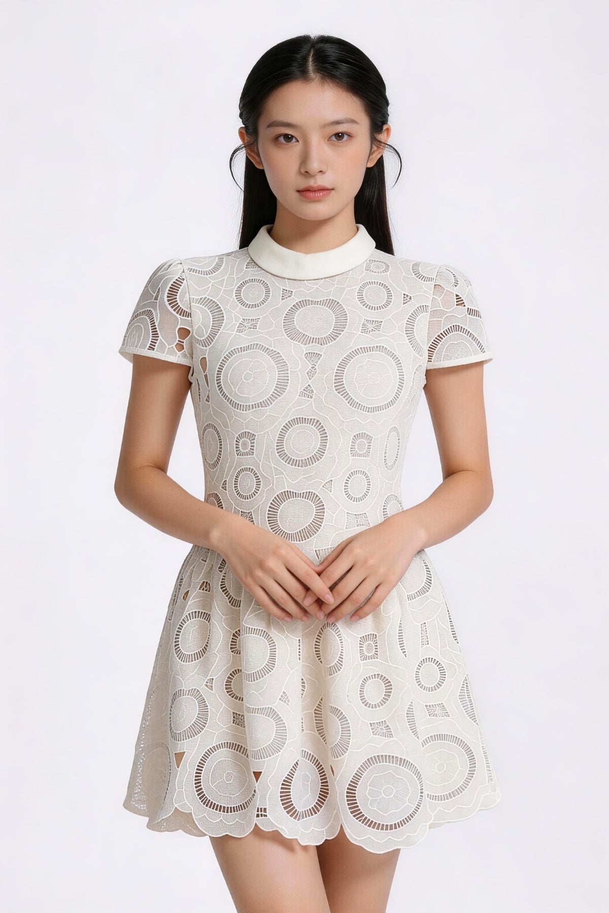 Vionnet Belted Embroidered Lace Dress