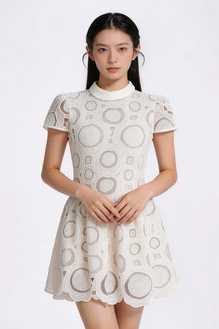 Vionnet Belted Embroidered Lace Dress