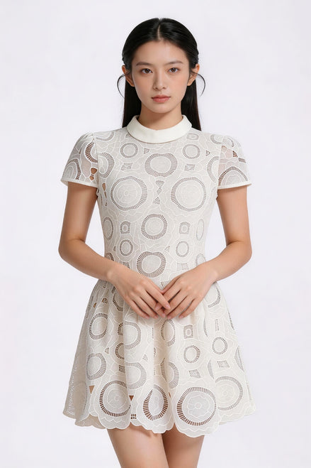 Vionnet Belted Embroidered Lace Dress