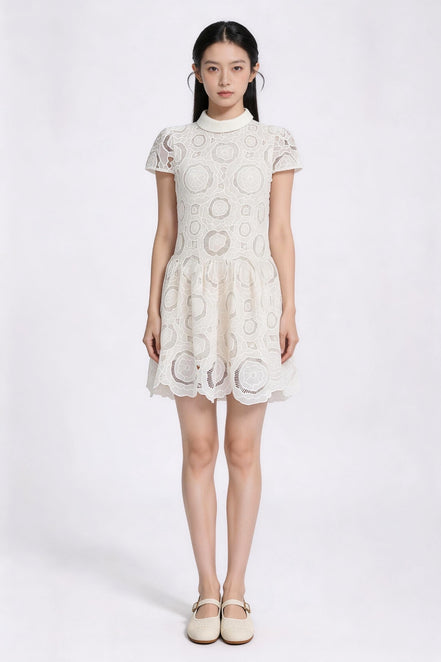 Vionnet Belted Embroidered Lace Dress