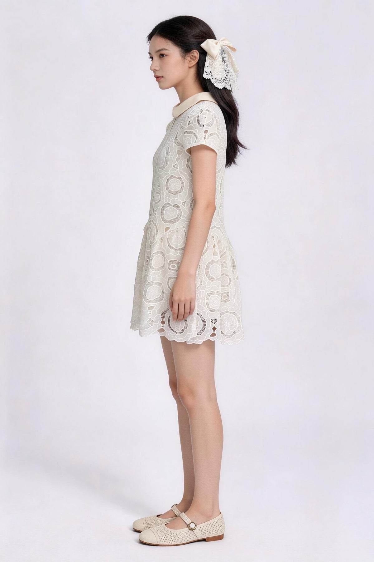 Vionnet Belted Embroidered Lace Dress