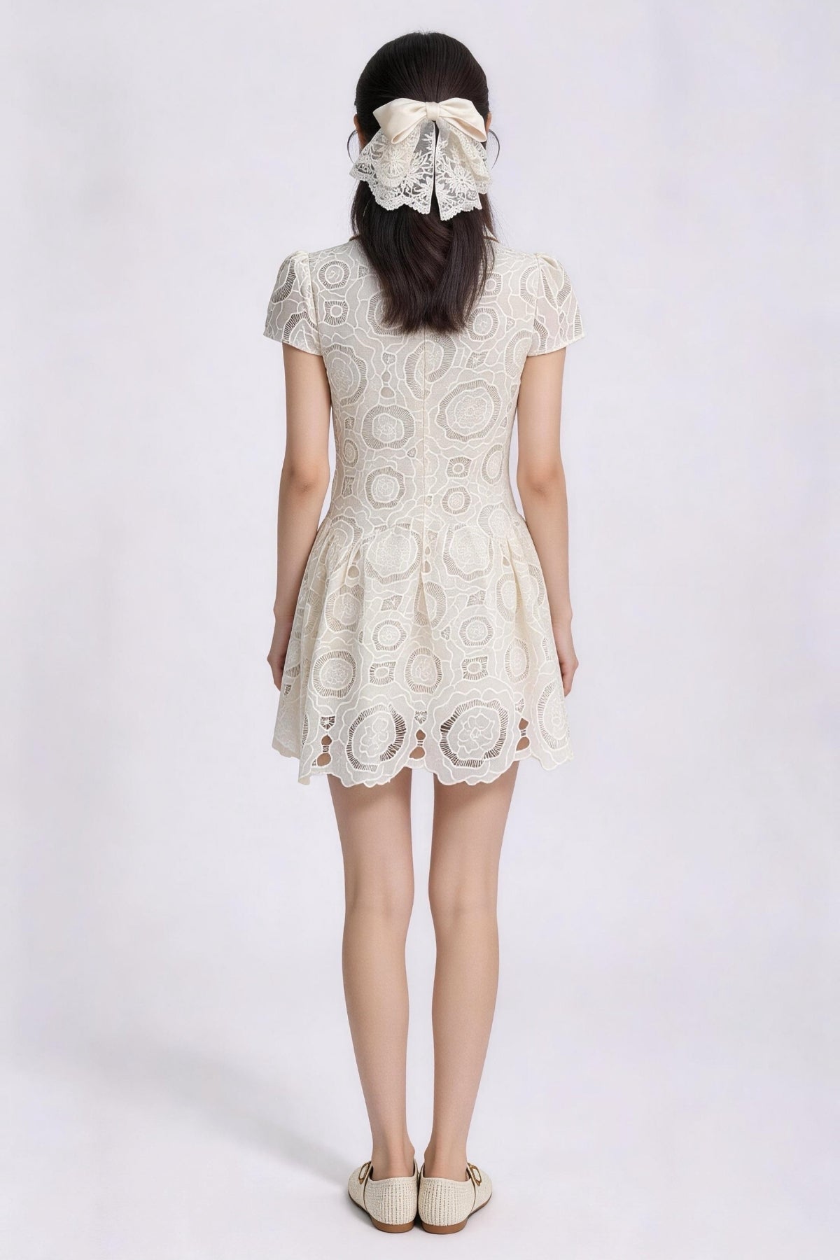 Vionnet Belted Embroidered Lace Dress