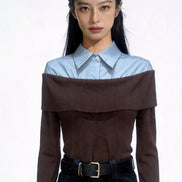 Vivia Faux-Layered Off-Shoulder Knit Top
