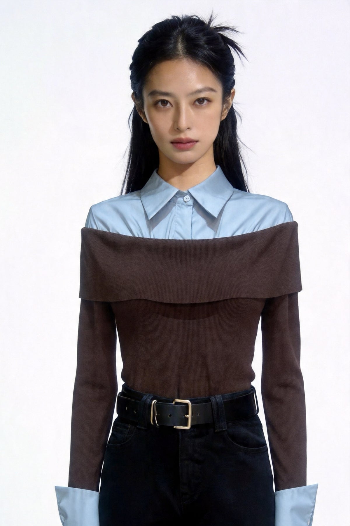 Vivia Faux-Layered Off-Shoulder Knit Top