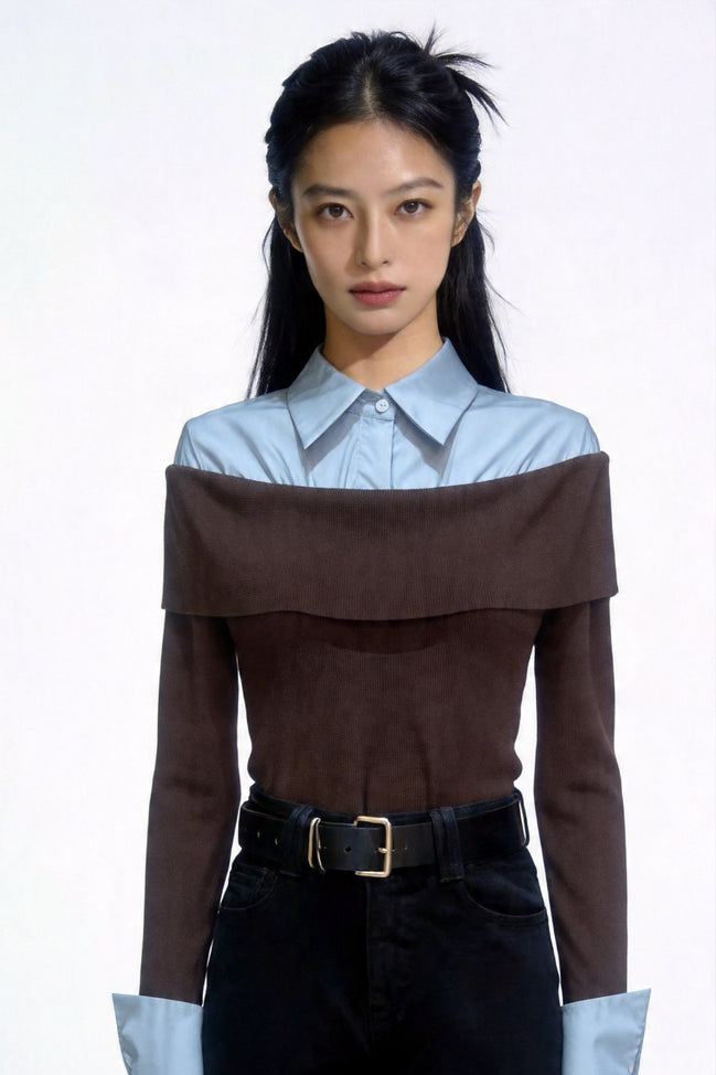 Vivia Faux-Layered Off-Shoulder Knit Top