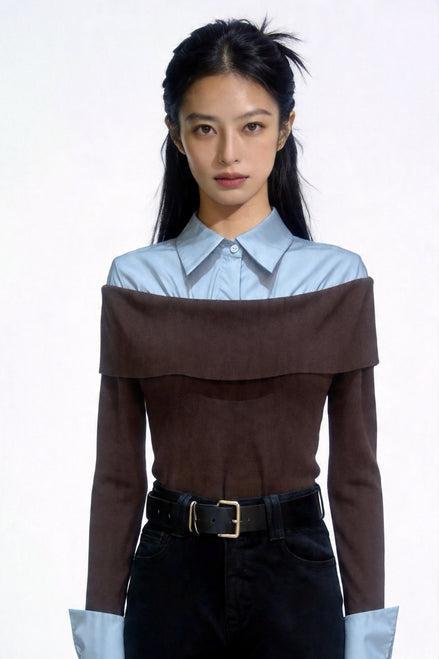 Vivia Faux-Layered Off-Shoulder Knit Top