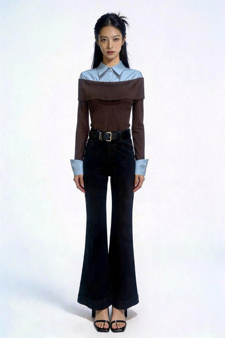 Vivia Faux-Layered Off-Shoulder Knit Top