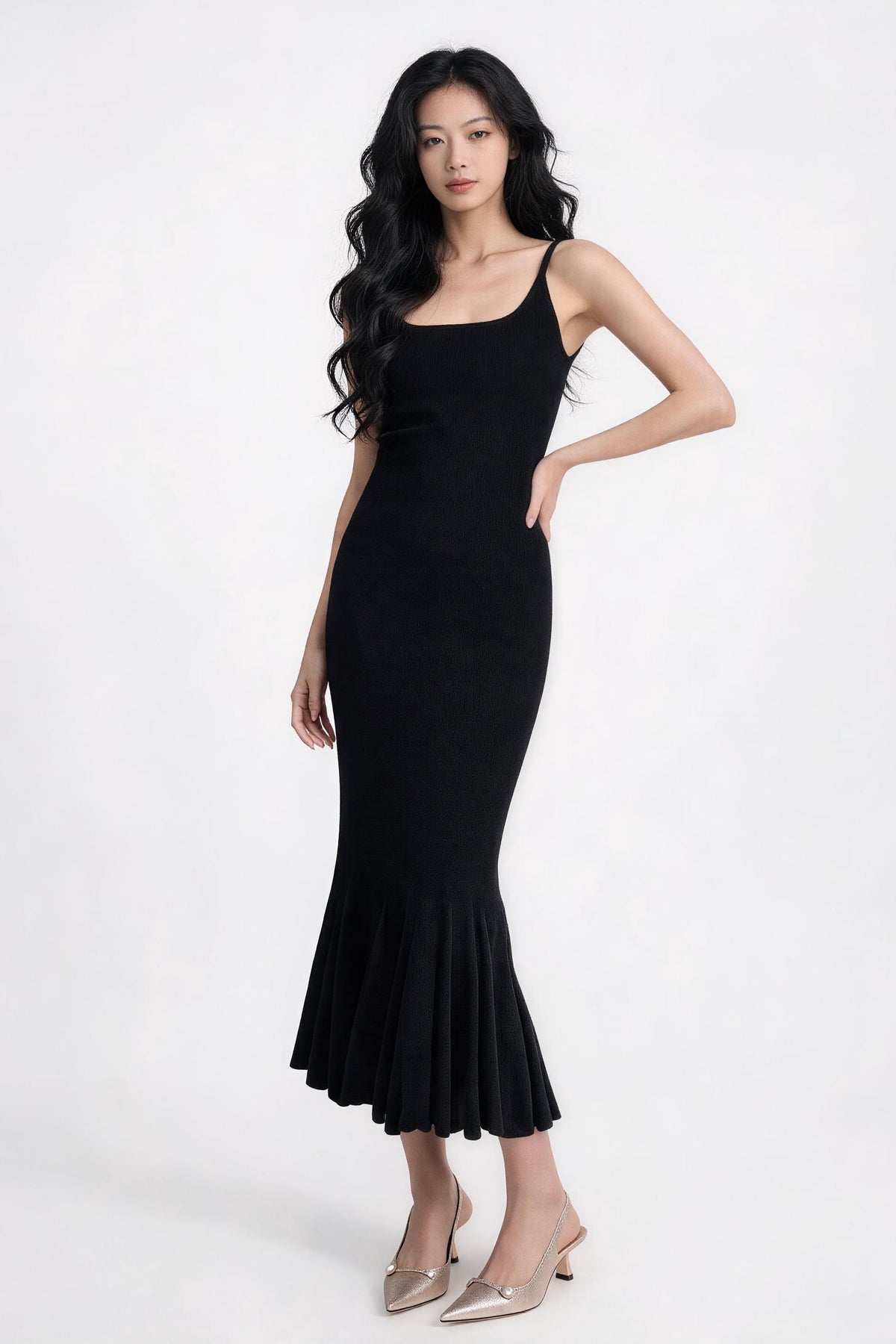 Lucianna Sculpted Flare-Hem Sleeveless Maxi Dress