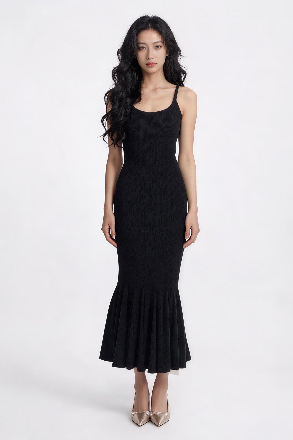 Lucianna Sculpted Flare-Hem Sleeveless Maxi Dress