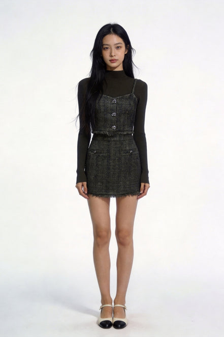 Xylia Fringed Tweed Mini Skirt